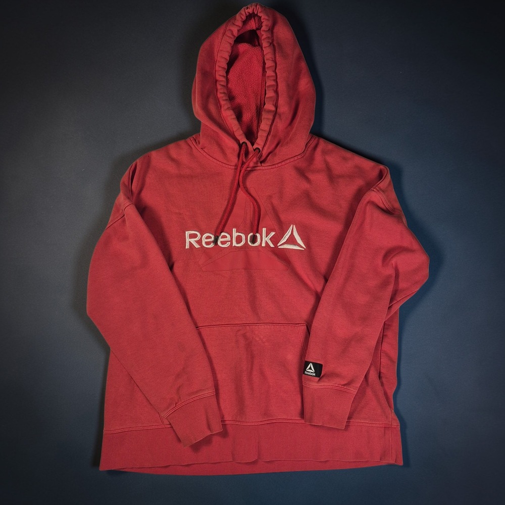 Womens Reebok Coral Hoodie Pullover Logo Sweatshirt Kangaroo Pocket‎